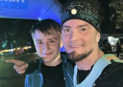 Luke Skye-Walker and son after Aboyne Illuminator race in 2023