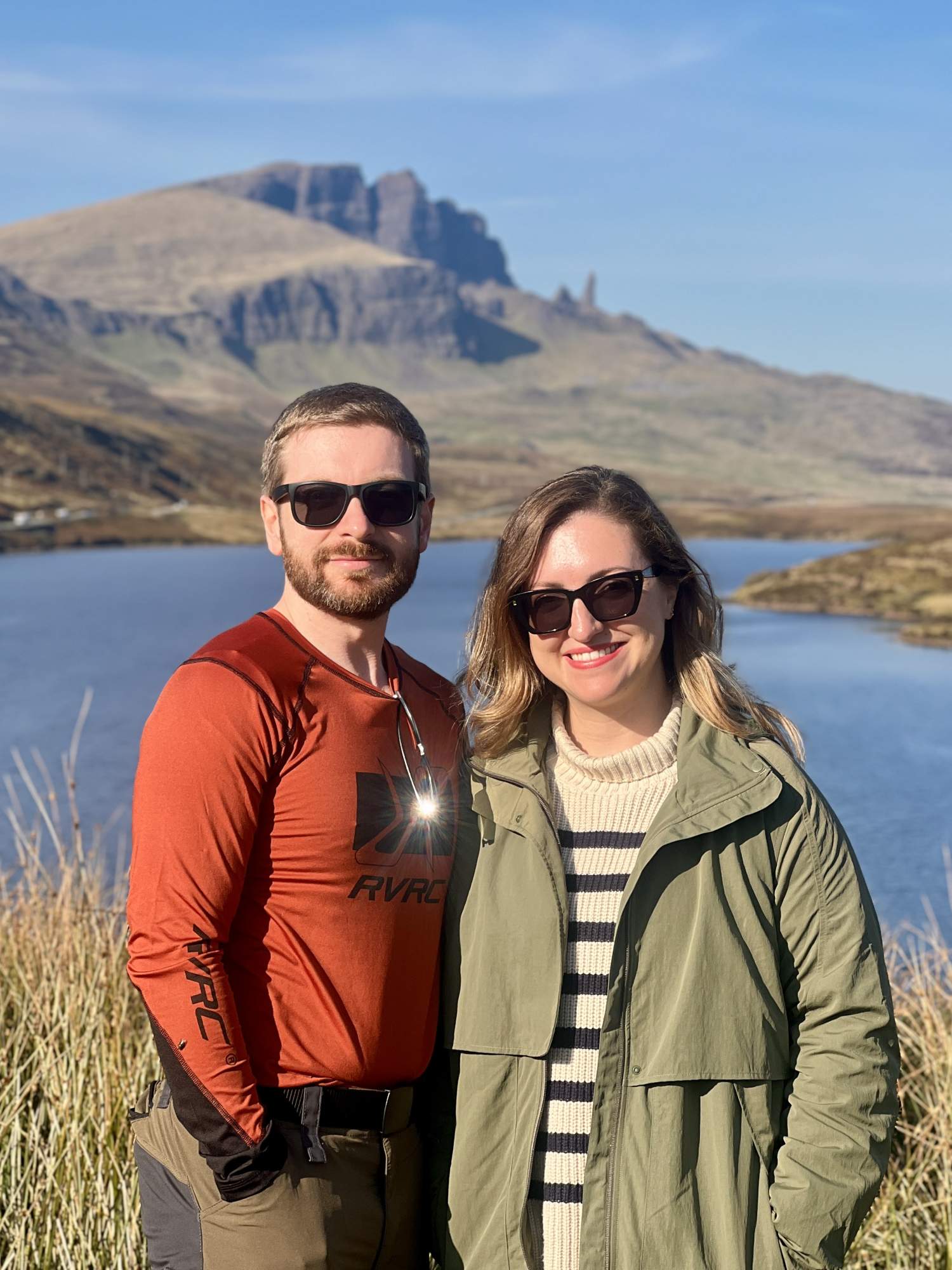 couple with old man of storr in background Isle of Skye