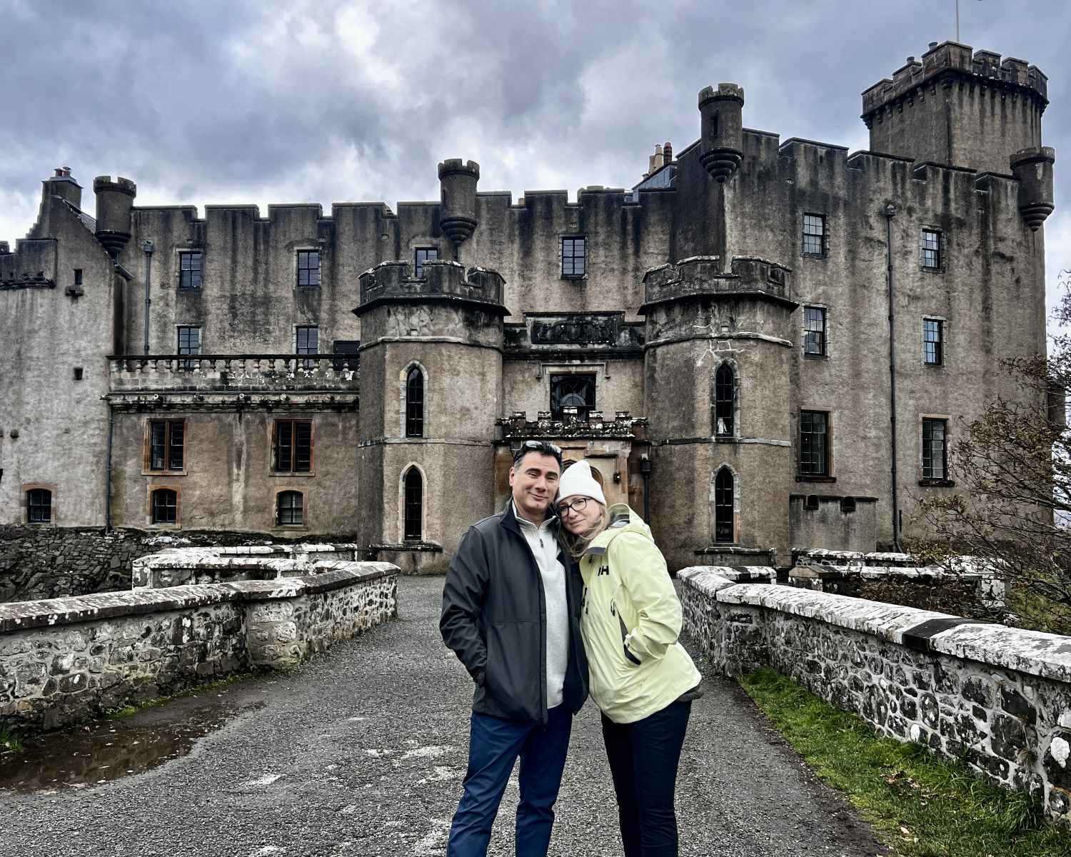 couple outside Dunvegan Castle Isle of Skye