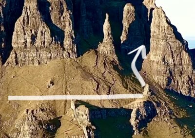 drone photo of the needle at Quiraing Isle of Skye